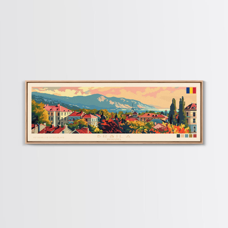 Braila Romania Travel Art, City Art, Framed Canvas Print or Metal Wall Art, Europe Travel Poster, Panoramic Wall Art, Extra Wide Wall Art