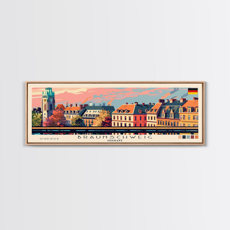 Braunschweig Germany Travel Art, City Art, Framed Canvas Print or Metal Wall Art, Europe Travel Poster, Panoramic Wall Art, Extra Wide Wall Art