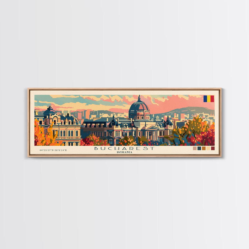 Bucharest Romania Wall Art, Panoramic Travel Poster, Panoramic Framed Canvas Print, City Wall Art, Wall Hanging Home Decor, Travel Art