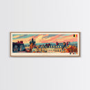 Mons Belgium Panoramic Travel Poster, Framed Canvas Print or Metal Wall Art, Travel Art, Home Decor, Panoramic Painting, Midcentury Art
