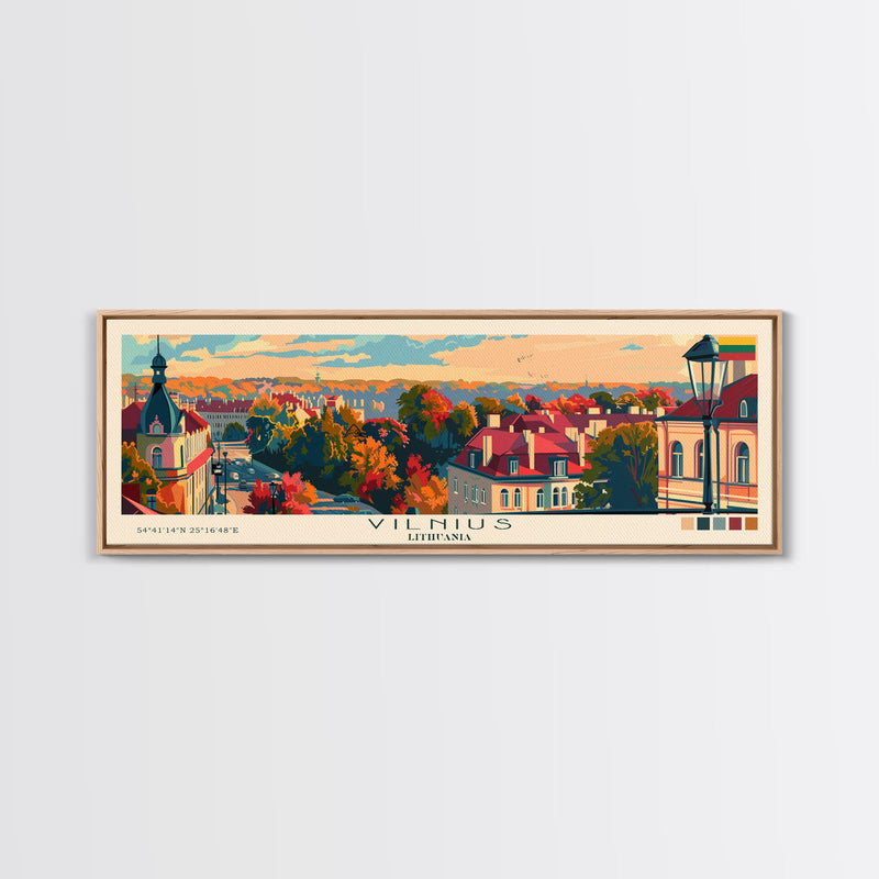 Vilnius Lithuania Wall Art, Panoramic Travel Poster, Panoramic Framed Canvas Print, City Wall Art, Wall Hanging Home Decor, Travel Art