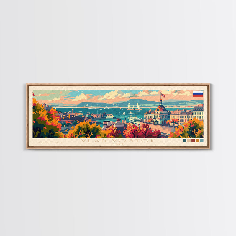 Vladivostok Russia Travel Print Wall Art, Panoramic City Art, Travel Art, Wall Decor, Vacation Gift, Framed Canvas Print Or Metal Art