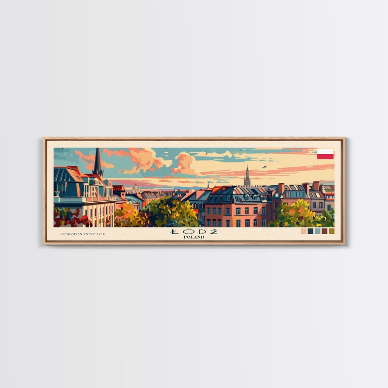 ÅÃ³dÅº Poland Art, City Art, Framed Canvas Print or Metal Wall Art, Europe Travel Poster, Panoramic Wall Art, Extra Wide Wall Art