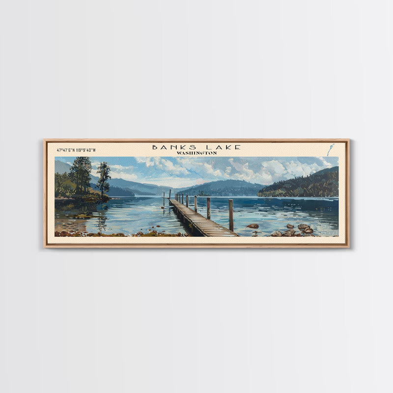 Banks Lake Washington Panoramic Framed Canvas Print, Lake House Decor, Rustic Art, Travel Poster, Scenic View, Home Decoration