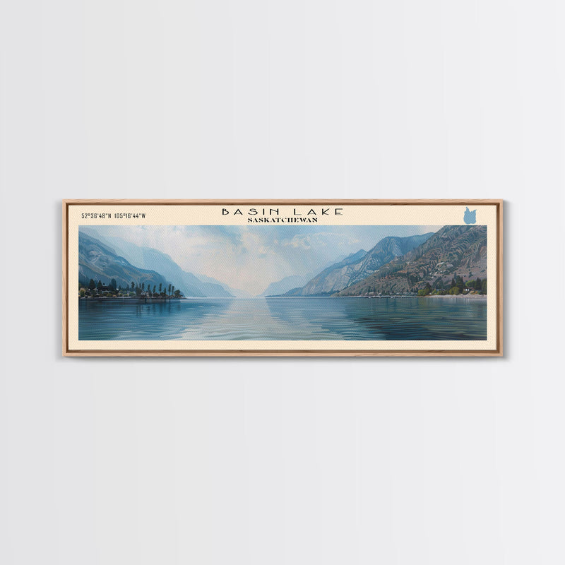 Basin Lake Panoramic Framed Canvas Print, Lake House Decor, Scenic Painting, Travel Poster, Rustic Art, Nature Wall Art