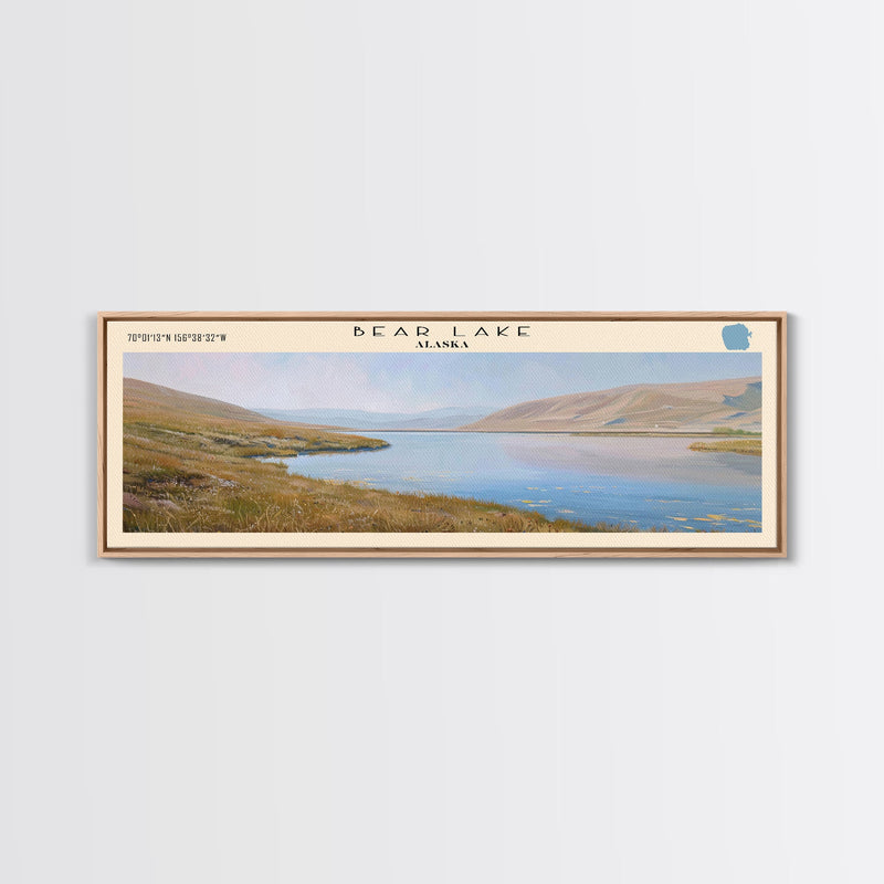 Bear Lake USA North Slope Alaska Panoramic Framed Canvas Print, Lake House Decor, Scenic Painting, Travel Poster, Nature Scene