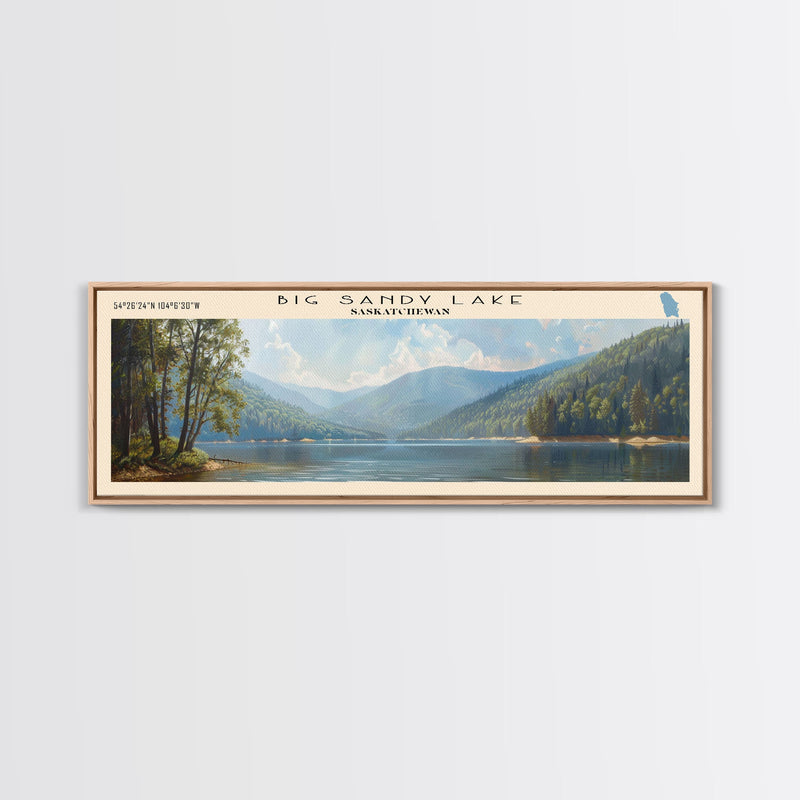 Big Sandy Lake Framed Canvas Print, Lake House Art, Panoramic Travel Poster, Scenic View, Modern Decor, Lake Painting