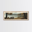 Crescent Lake Framed Canvas Print, Lake House Art, Panoramic Travel Poster, Wall Art, Modern Lake Painting, Home Decor