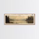 Martre R Gomez Reservoir Framed Canvas Print, Lake House Decor, Panoramic Wall Art, Travel Poster, Scenic Landscape Painting, Contemporary Art