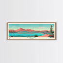 Alamo Lake Arizona Framed Canvas Print, Panoramic Travel Poster, Midcentury Modern Wall Art, Pop Art, Scenic Bedroom Art