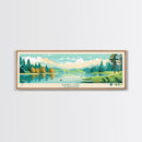 Banks Lake Washington Framed Canvas Print, Panoramic Wall Art, Midcentury Modern, Pop Art, Travel Poster, Scenic Lake House Art