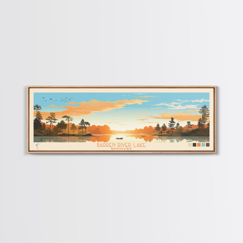 Barren River Lake Kentucky Framed Canvas Print, Panoramic Travel Poster, Midcentury Modern Wall Art, Pop Art, Lake House Decor