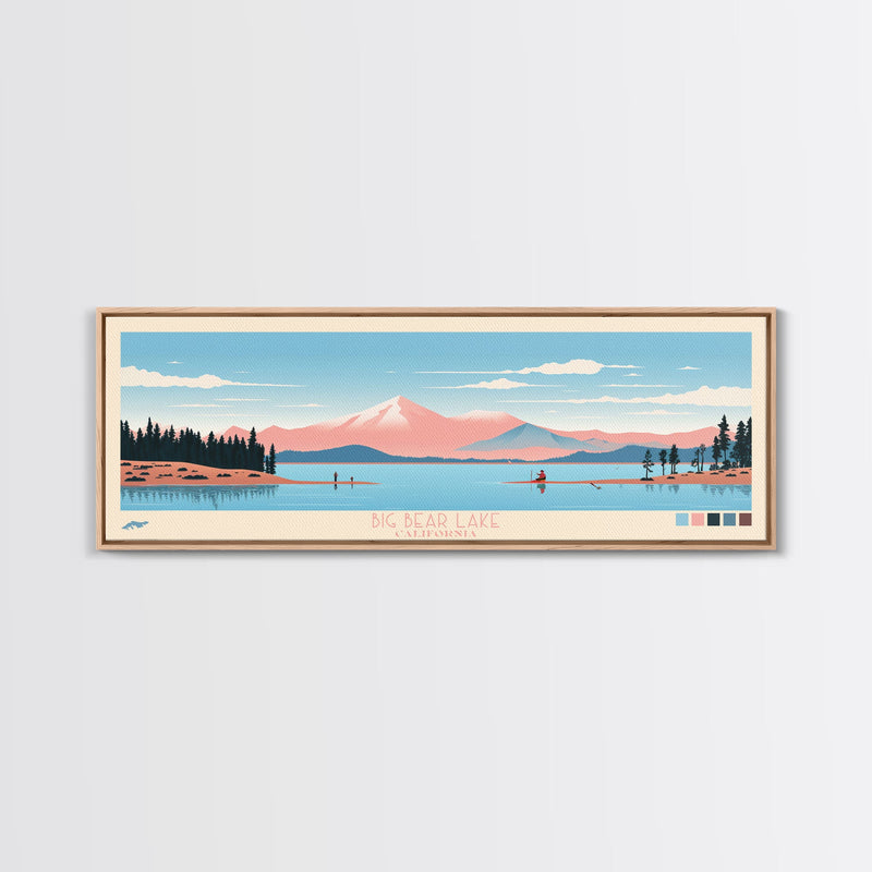 Big Bear Lake California Framed Canvas Print, Panoramic Wall Art, Midcentury Modern, Pop Art, Travel Poster, Scenic Bedroom Art, Living Room Decor