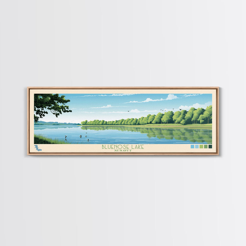 Blue Springs Lake Missouri Framed Canvas Print, Panoramic Wall Art, Midcentury Modern, Pop Art, Travel Poster, Scenic Living Room Art, Lake House Decor