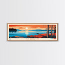Bluenose Lake Nunavut Framed Canvas Print, Panoramic Travel Poster, Midcentury Modern Wall Art, Pop Art, Nature Bedroom Decor, Scenic Lake House Art