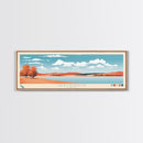 Cheney Reservoir Kansas Framed Canvas Print, Midcentury Modern Panoramic Wall Art, Living Room Decor, Pop Art, Travel Poster Art, Scenic Nature Painting, Lake House Decor