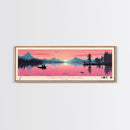 Cobbosseecontee Lake Maine Framed Canvas Print, Midcentury Modern Panoramic Wall Art, Living Room Decor, Pop Art, Travel Poster Art, Scenic Nature Painting, Lake House Decor