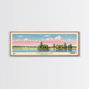 Conestoga Lake Nebraska Framed Canvas Print, Pop Art Panoramic Travel Poster, Midcentury Modern, Wall Art, Scenic Nature Painting, Bedroom Decor, Living Room Art