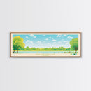 Crab Orchard Lake Illinois Framed Canvas Print, Midcentury Modern Panoramic Wall Art, Living Room Decor, Pop Art, Travel Poster Art, Scenic Nature Painting, Lake House Decor