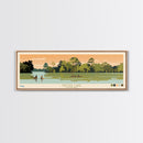 Cross Lake Louisiana Framed Canvas Print, Midcentury Modern Panoramic Wall Art, Living Room Decor, Pop Art, Travel Poster Art, Scenic Nature Painting, Lake House Decor