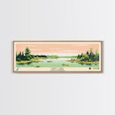 Davy Lake Saskatchewan Framed Canvas Print, Midcentury Modern Panoramic Wall Art, Living Room Decor, Pop Art, Travel Poster Art, Scenic Nature Painting