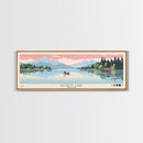 Detroit Lake Oregon Framed Canvas Print, Midcentury Modern Panoramic Wall Art, Bedroom Decor, Pop Art, Travel Poster Art, Scenic Nature Painting