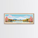 Highland Lake Connecticut Framed Canvas Print, Panoramic Art, Midcentury Modern, Pop Art, Lake House Decor, Travel Poster, Living Room Art