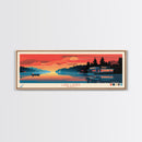 Lake Lanier Georgia Framed Canvas Print, Panoramic Wall Art, Midcentury Modern, Pop Art, Lake House Decor, Travel Poster, Bedroom Art