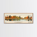 Lake Quannapowitt Massachusetts Framed Canvas Print, Panoramic Wall Art, Midcentury Modern, Pop Art, Bedroom Art, Travel Poster, Lake House Decor