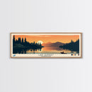 Lake Quinault Washington Framed Canvas Print, Panoramic Wall Art, Midcentury Modern, Pop Art, Living Room Decor, Travel Poster, Lake House Art