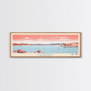 Lake Sakakawea North Dakota Framed Canvas Print, Panoramic Wall Art, Midcentury Modern, Pop Art, Living Room Decor, Travel Poster, Lake House Art