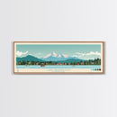Lake Washington, Washington Panoramic Wall Art Framed Canvas Print, Midcentury Modern, Pop Art, Home Decor, Travel Poster, Bedroom Art