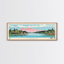 Mountain Lake, Virginia Framed Canvas Print, Panoramic Wall Art, Midcentury Modern, Pop Art, Home Decor, Travel Poster, Bedroom Art
