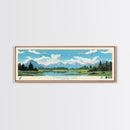 Strawberry Lake, Oregon Framed Canvas Print, Lake House Art, Midcentury Modern Decor, Pop Art, Travel Poster, Living Room Wall Art