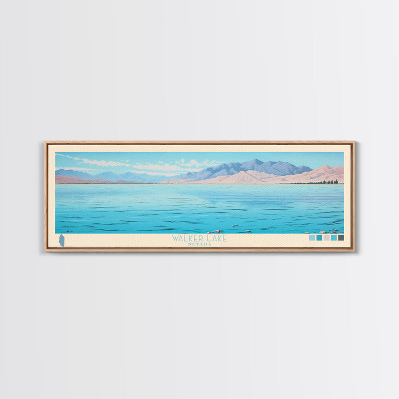 Walker Lake, Nevada Framed Canvas Print, Panoramic Lake House Decor, Midcentury Modern Art, Pop Art, Travel Poster, Bedroom Wall Art