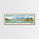 Webb Lake, Maine Framed Canvas Print, Midcentury Modern Lake House Decor, Panoramic Art, Pop Art, Travel Poster, Living Room Wall Art