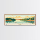 Windigo Lake, Ontario Panoramic Framed Canvas Print, Lake House Decor, Midcentury Modern Art, Pop Art, Travel Poster