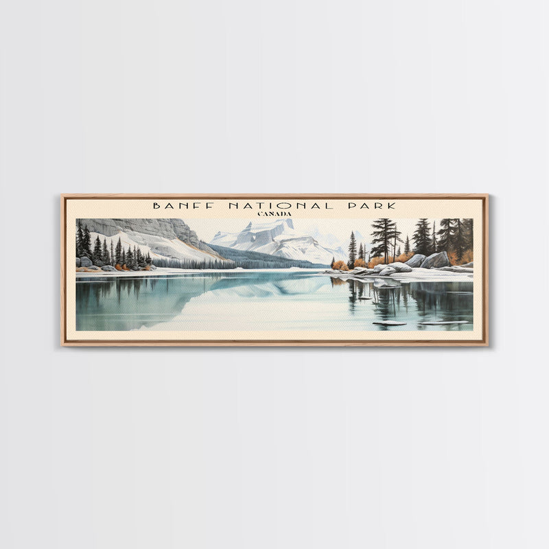 Banff National Park COUNTRY | Framed Travel Poster Canvas Print | Trendy Wall Art | Watercolor Painting | Living Room Art | Unique Art