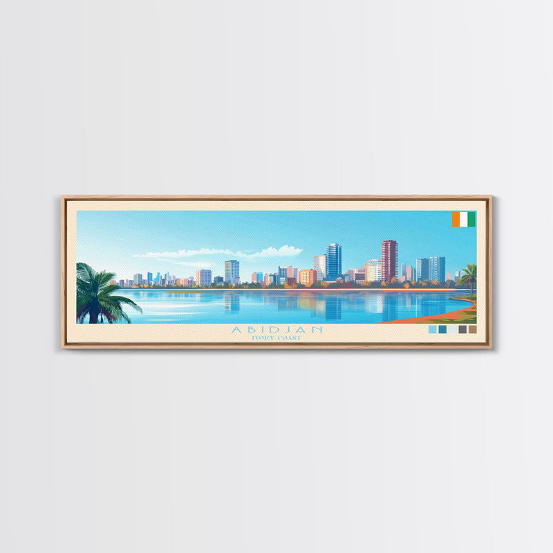 Abidjan, Ivory Coast Panoramic Travel Poster Canvas Print, Abidjan, Ivory Coast Painting, Ivory Coast Art, Abidjan Travel Art, Guest Room Painting