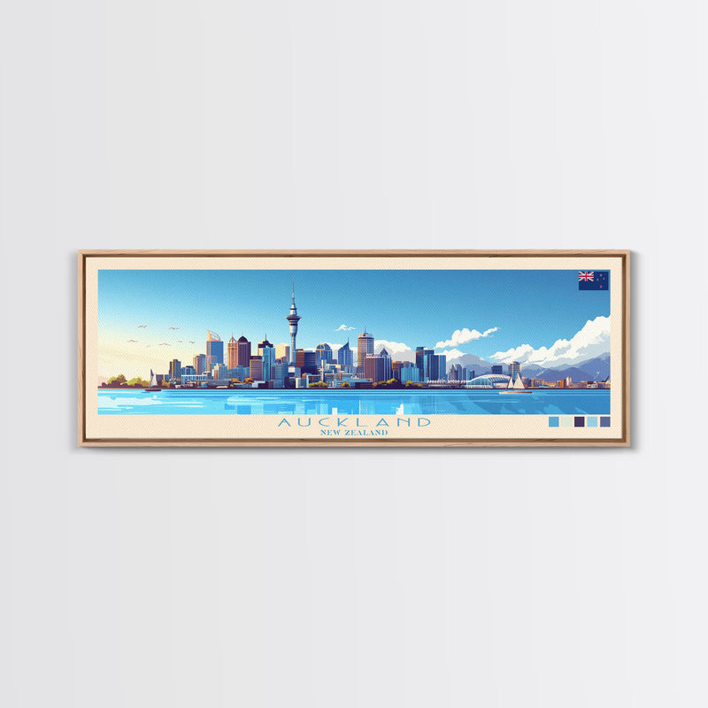 Auckland, New Zealand Panoramic Travel Poster Canvas Print, Auckland, New Zealand Painting, New Zealand Art, Auckland Travel Art, Guest Room Painting