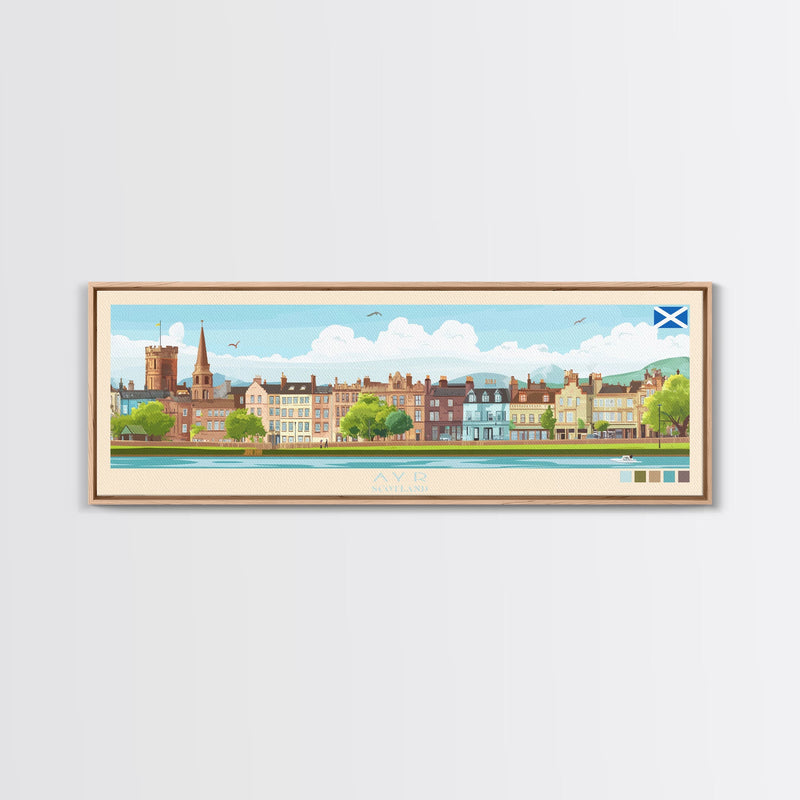 Ayr, Scotland Panoramic Travel Poster Canvas Print, Ayr, Scotland Painting, Scotland Art, Ayr Travel Art, Living Room Painting