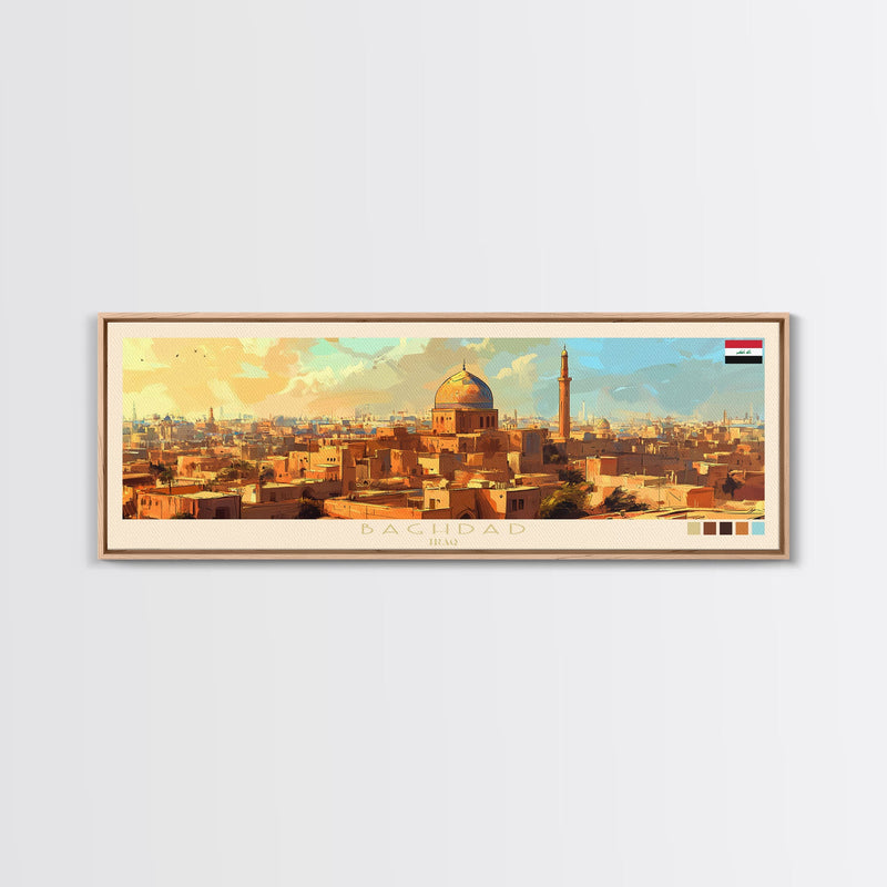 Baghdad, Iraq Panoramic Travel Poster Canvas Print, Baghdad, Iraq Painting, Iraq Art, Baghdad Panoramic Travel Art, Travel Painting