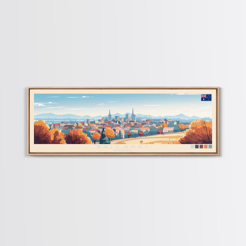 Ballarat, Australia Panoramic Travel Poster Canvas Print, Ballarat, Australia Painting, Australia Art, Ballarat Travel Art, Living Room Painting