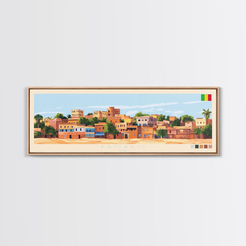 Bamako, Mali Travel Poster Panoramic Canvas Print, Bamako, Mali Painting, Mali Art, Bamako Travel Art, Guest Room Painting