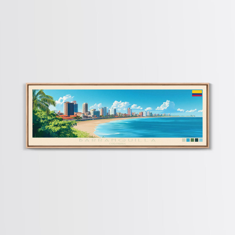 Barranquilla, Colombia Travel Poster Panoramic Canvas Print, Barranquilla, Colombia Painting, Colombia Art, Barranquilla Travel Art, Guest Room Painting