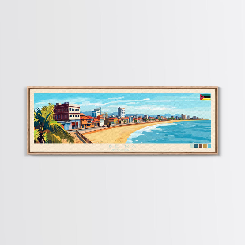 Beira, Mozambique Panoramic Travel Poster Canvas Print, Beira, Mozambique Painting, Mozambique Art, Beira Travel Art, Living Room Painting