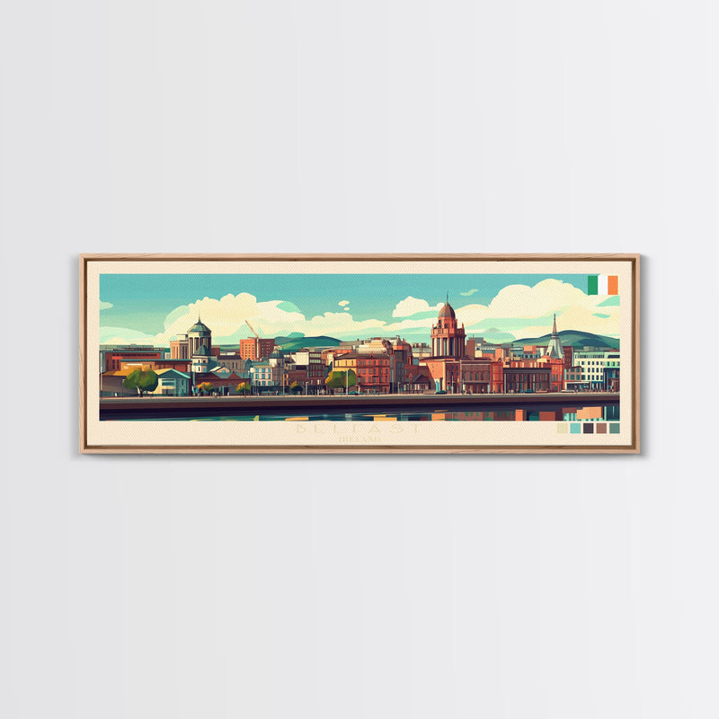 Belfast, Ireland Travel Poster Panoramic Canvas Print, Belfast, Ireland Painting, Ireland Art, Belfast Travel Art, Guest Room Painting