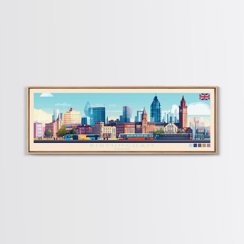 Birmingham, England Travel Poster Panoramic Canvas Print, Birmingham, England Painting, England Art, Birmingham Travel Art, Guest Room Painting