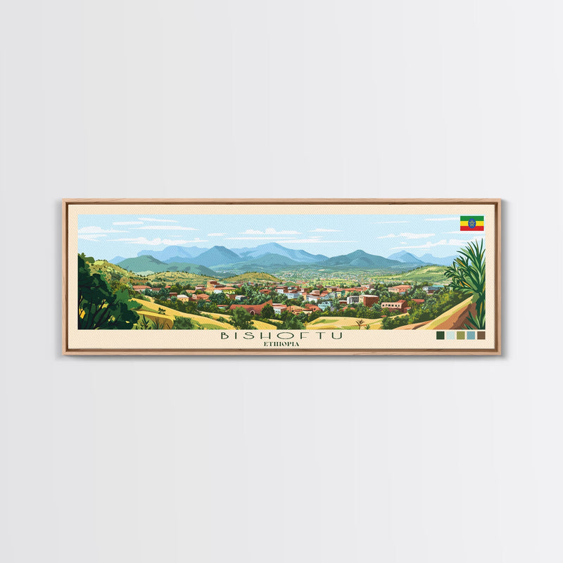 Bishoftu, Ethiopia Panoramic Travel Poster Canvas Print, Bishoftu, Ethiopia Painting, Ethiopia Art, Bishoftu Panoramic Travel Art, Travel Painting