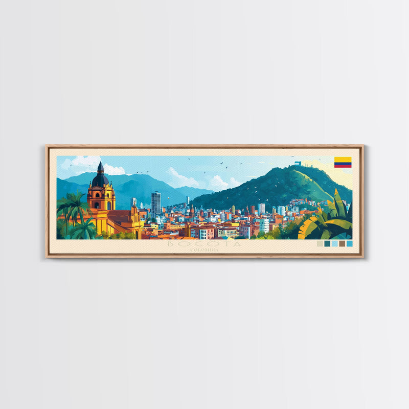 Bogota, Colombia Travel Poster Panoramic Canvas Print, Bogota, Colombia Painting, Colombia Art, Bogota Travel Art, Guest Room Painting